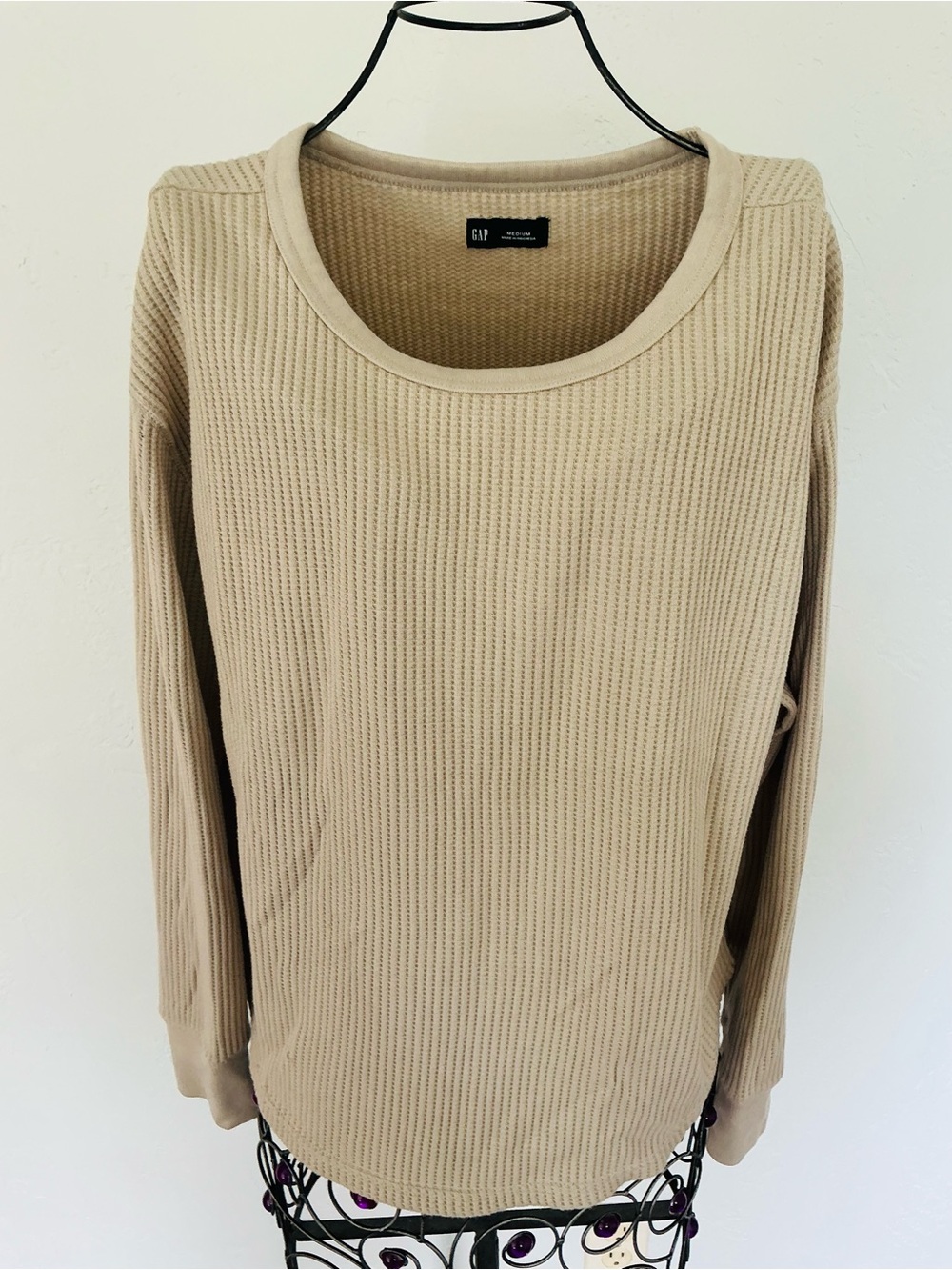 GAP Long-Sleeve Oversized Waffle Knit Crewneck Top